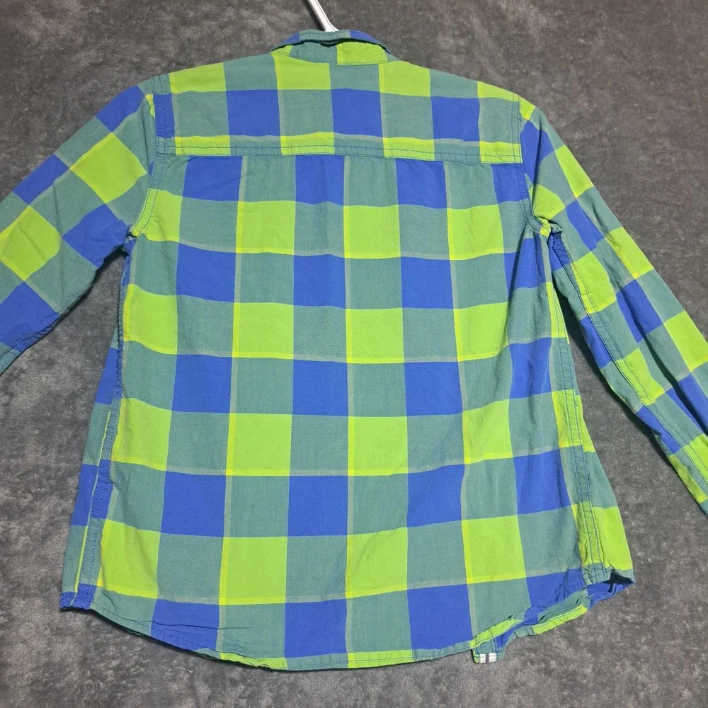 Abercrombie Kids Boys Blue Green Plaid Button Up Shirt Size 11/12 Preppy Casual